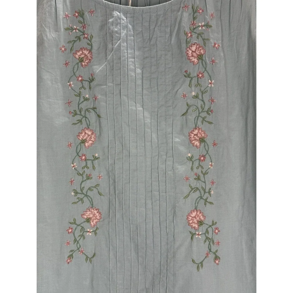 April Cornell NWT Blue Embroidered Floral Tank Midi Dress Cotton Sz XXS FLAW - Picture 5 of 13